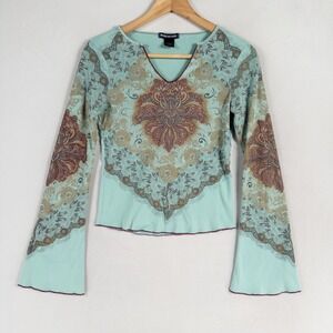 Misdemeanor Y2K Top Sz Medium Aqua Blue Mandala Fairy Grunge Whimsigoth Boho